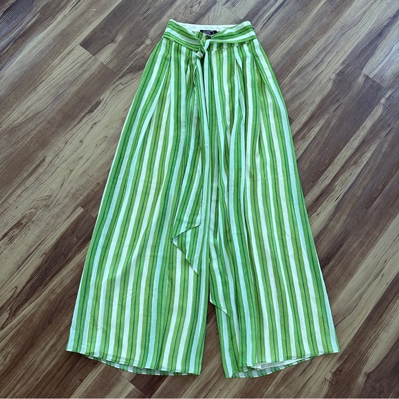 PatBO Green Striped Wide Leg Tie Waist Pants Resort Wear Palazzo Trousers Sz. 0 - Picture 11 of 15